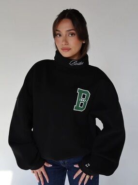 1987 Label Letterman Rollneck in "Blackout" sz Large L Black Green Sweatshirt